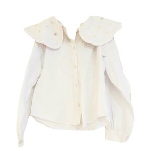 NWT PROMESSE Girls' White Blouse with Ruffled Pearl-Embellished Collar